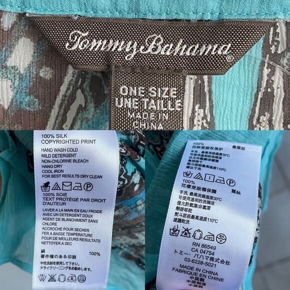 TOMMY BAHAMA Silk Oversized Popover Tunic Blouse Coverup Print Turquoise - Picture 6 of 6